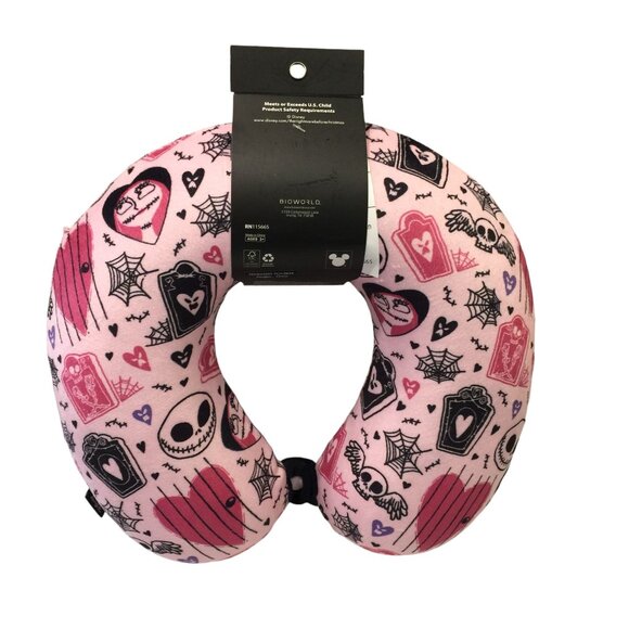 Disney The Nightmare Before Christmas Pink Black Travel Pillow with Snap Closure - Picture 2 of 2